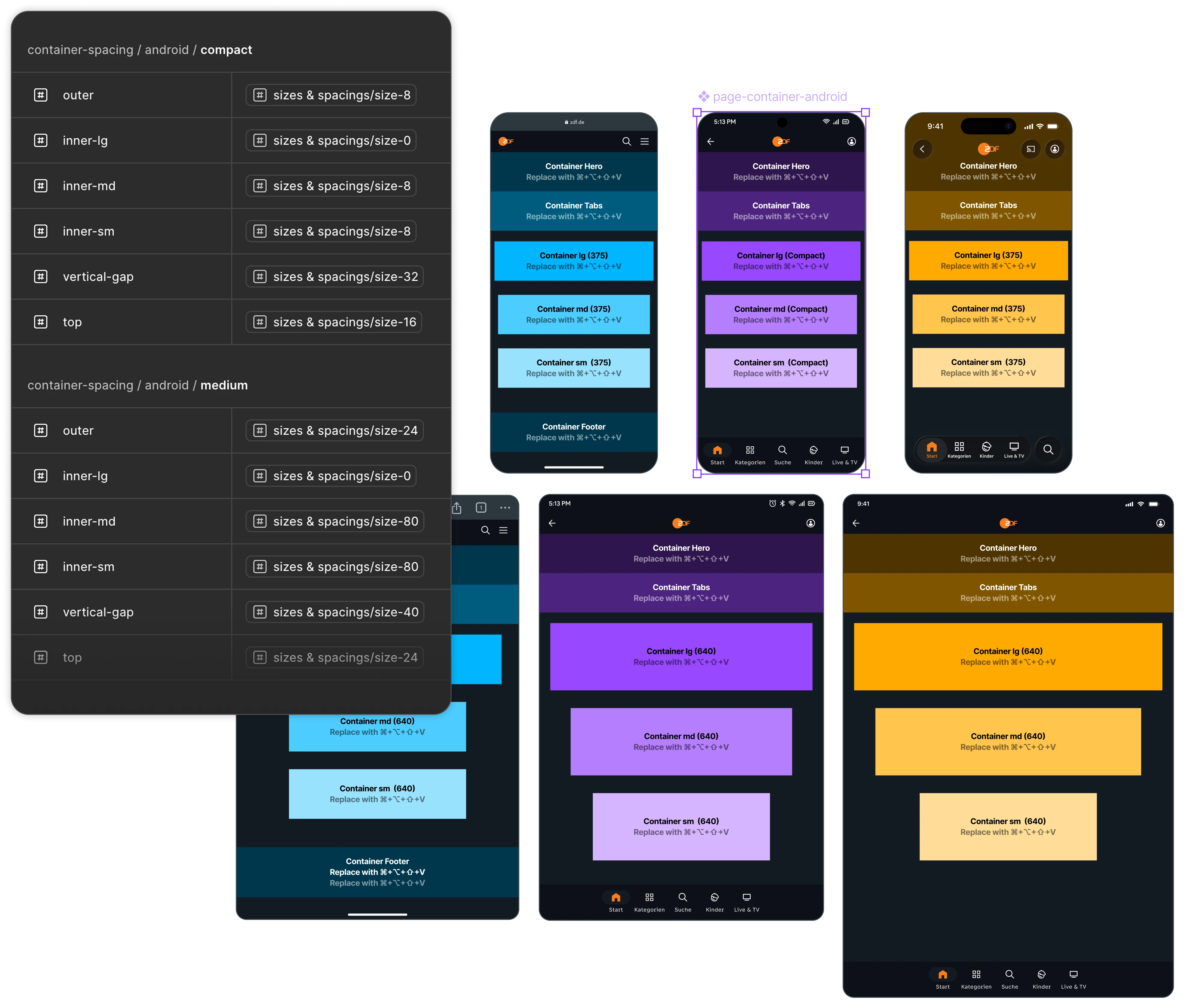 Responsive container spec for Android compact and medium with page layouts