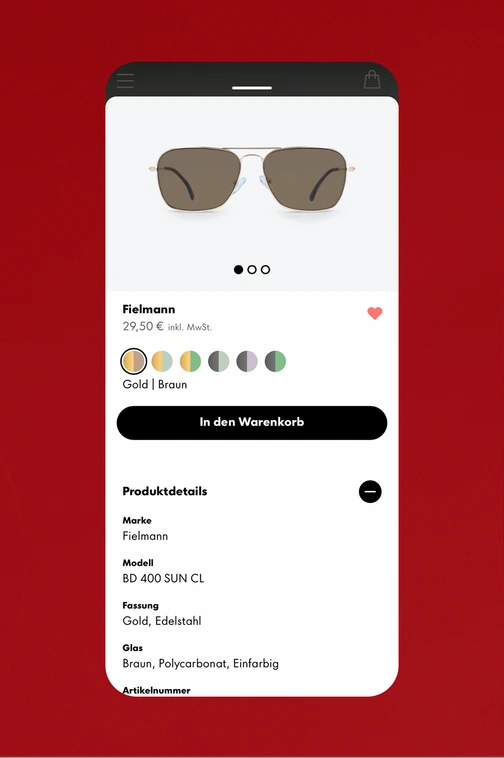 Product page: pilot sunglasses with color swatches and product details