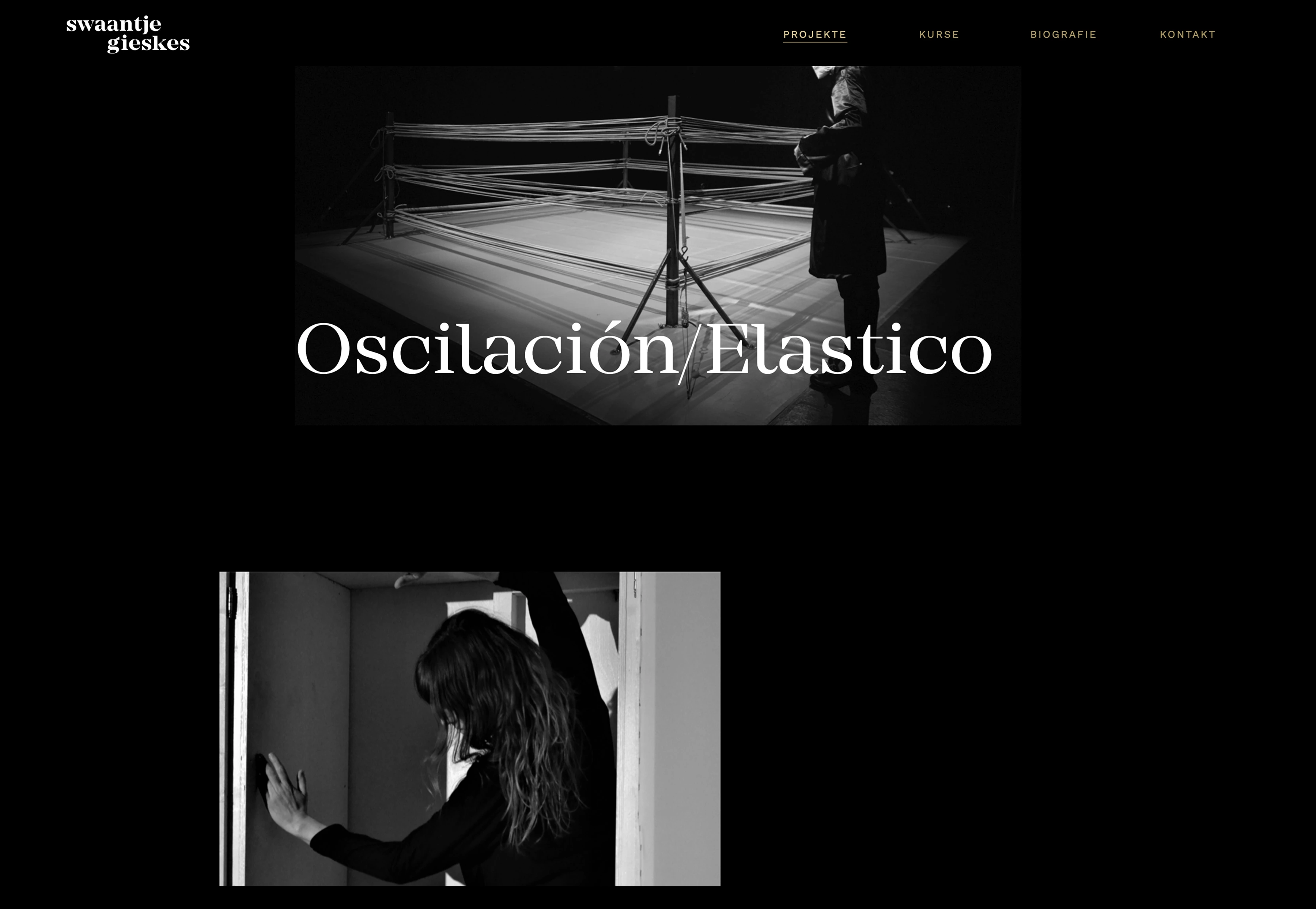 Tablet mockup: “Oscilación/Elastico” project page with elastic cord installation